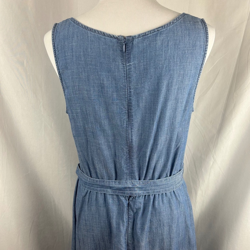 Talbots Blue Cotton Chambray Sleeveless Ruffle Hem Belted Midi Dress Womens 10 - Picture 9 of 11